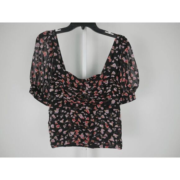 KARL LAGERFELD PARIS Women's Floral Printed Ruched Puff-Sleeve Blouse S - Picture 2 of 8